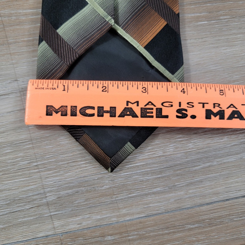 Kenneth Cole Reaction Mens Geometric Stripe Necktie Brown Black Gold - Picture 3 of 3